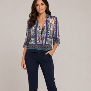 Gianni Bini Leni Print Faux Wrap Blouse, $79 Sz XS Southwest Work